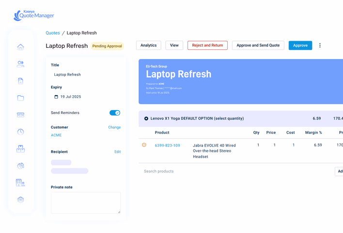 Quote Manager Tableau de bord