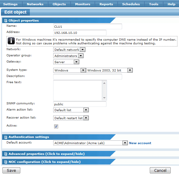 Setup Object for Cluster