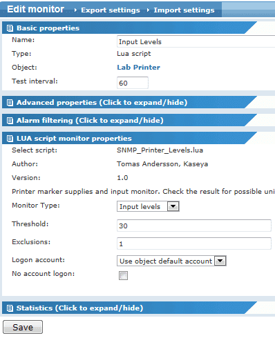 Inputs Level Properties