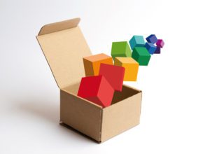 Box with colored blocks in it