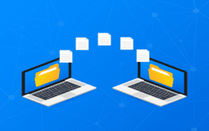 artwork of computers transfering files