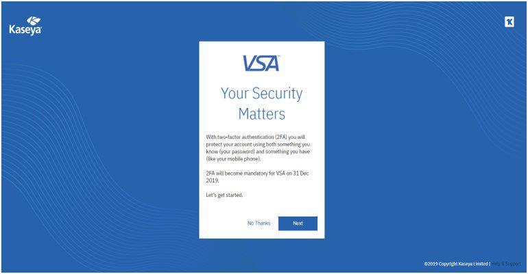 Kaseya VSA Two-factor Authentication