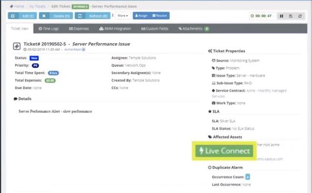one-click access to the remote management function in the endpoint management tool