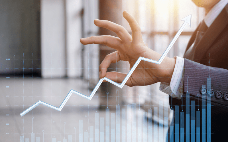 Business man with analytics graph
