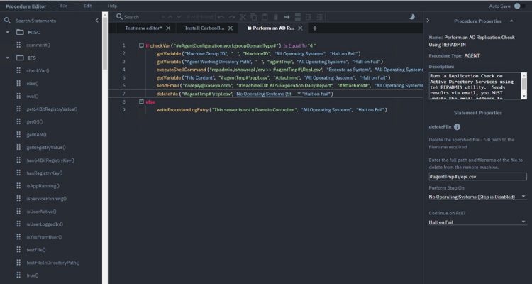 VSA Agent Procedure Editor - Syntax Highlighting