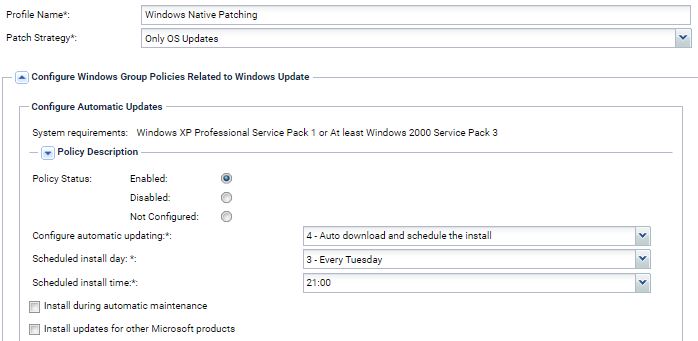 Configuration of Automatic Updates in Kaseya VSA