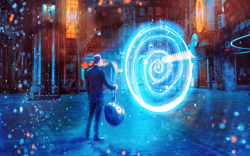 Guy standing in front of a time portal