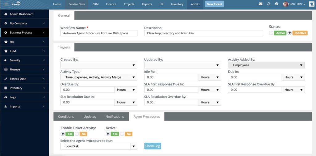 BMS Service Desk Workflow for Auto-remediation of Low Disk Space Issue