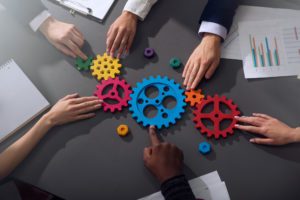 A bunch of gears on a table