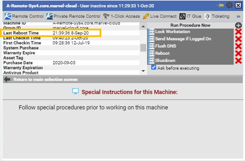 Kaseya VSA Server Monitoring Screen