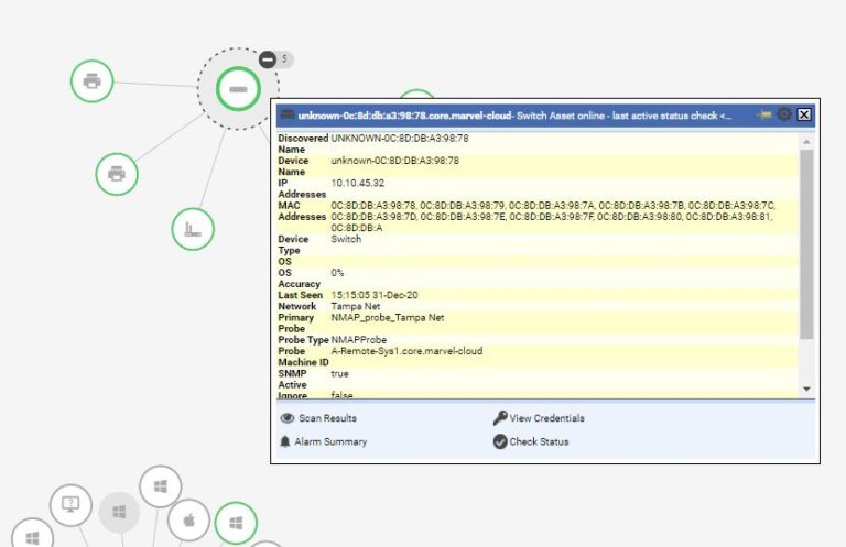 Topology Map with Network Switch QuickView Window