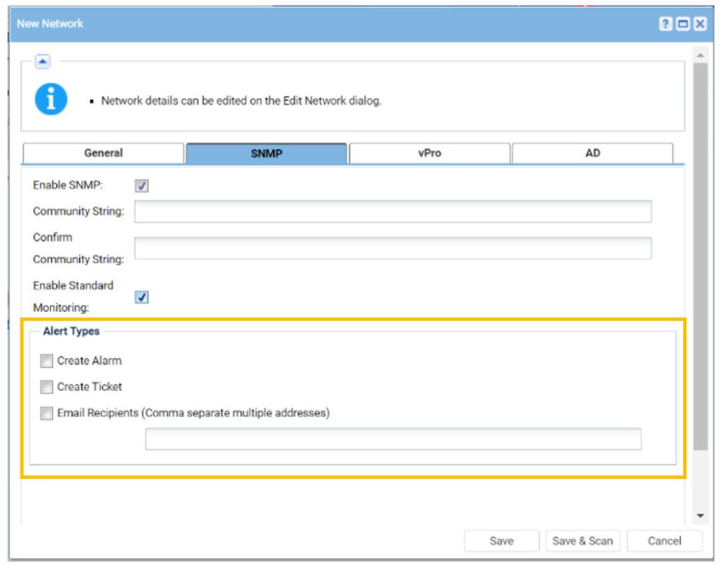 SNMP Alert Actions in VSA