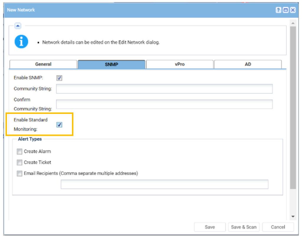 Enable SNMP Monitoring Checkbox