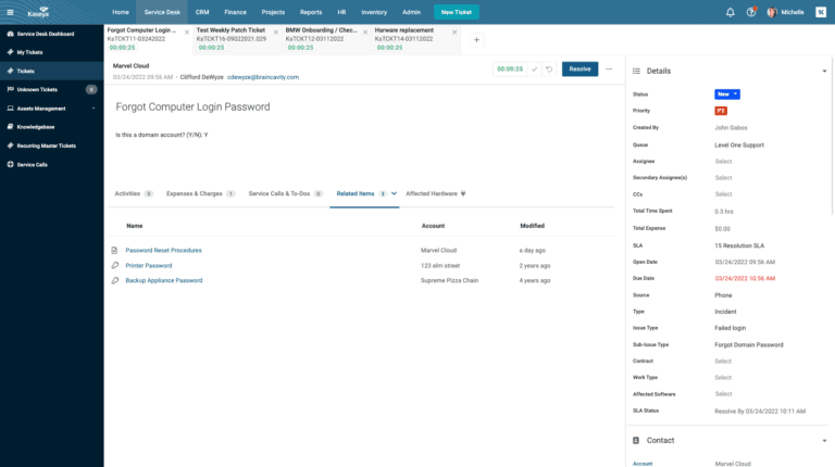 Kaseya Overview, Documentation Service Desk